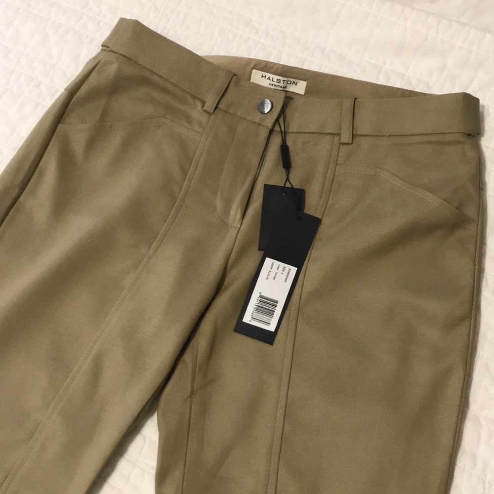 Halston Heritage Olive/Tan Cropped Ankle Pants